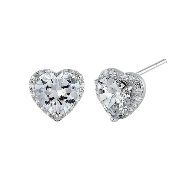 Sterling Silver Heart Clear CZ Earrings