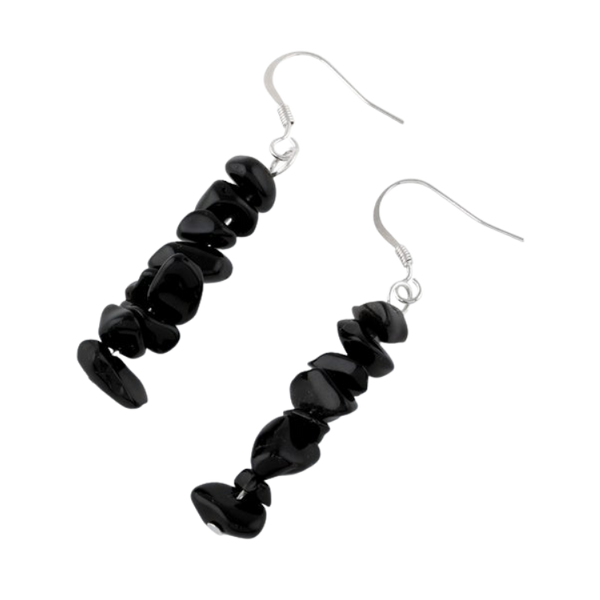 Synthetic Black Agate Chips Dangle Earrings