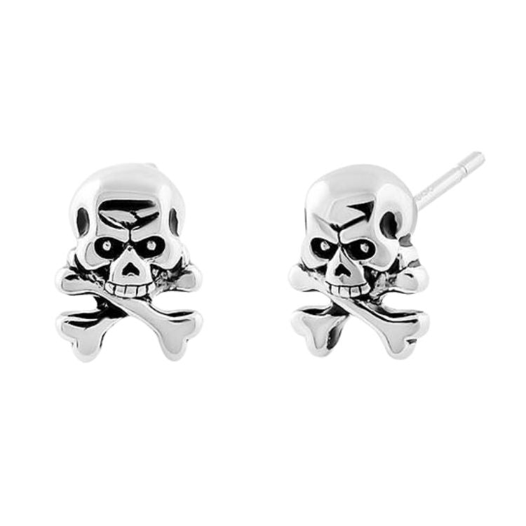 Sterling Silver Jolly Roger Skull Earrings