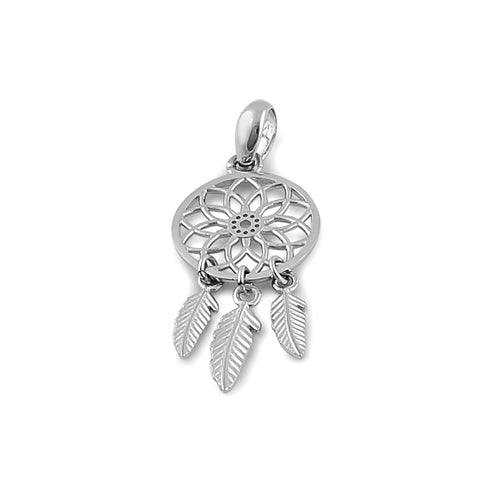 Solid 14K White Gold Dream Catcher Pendant