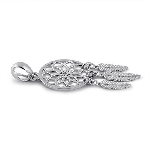 Solid 14K White Gold Dream Catcher Pendant