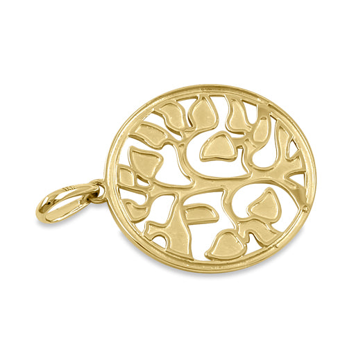Solid 14K Yellow Gold Round Tree of Life Pendant