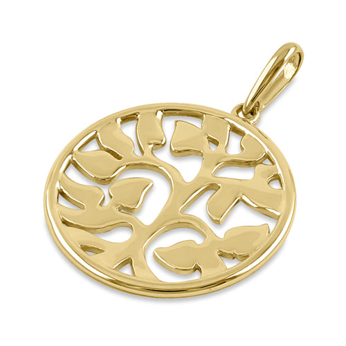 Solid 14K Yellow Gold Round Tree of Life Pendant