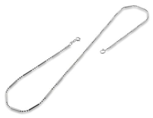 Sterling Silver Bar & 3 Beads Chain Necklace - 1.2mm