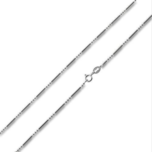 Sterling Silver Bar & 3 Beads Chain Necklace - 1.2mm