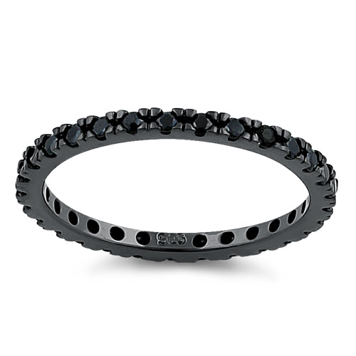 Black Rhodium Sterling Silver Black Eternity Black CZ Ring