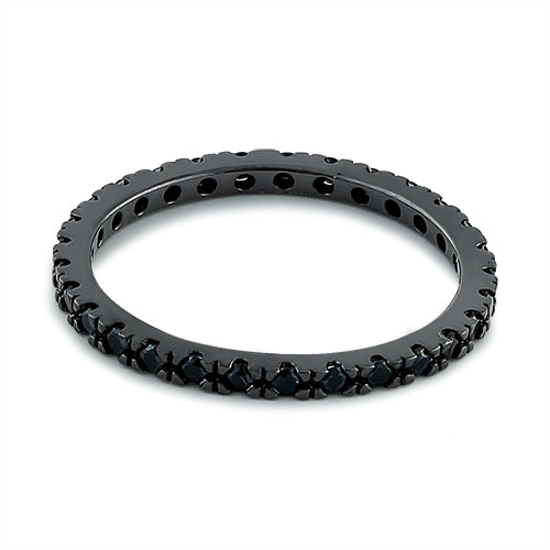 Black Rhodium Sterling Silver Black Eternity Black CZ Ring