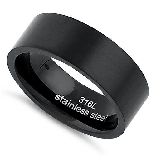 Black Stainless Steel 7mm Satin Finish Band Ring