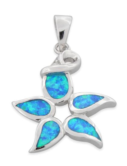 Sterling Silver Lab Opal Flower Pendant