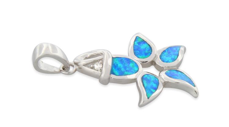 Sterling Silver Lab Opal Flower Pendant