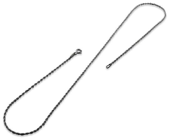 Black Rhodium Sterling Silver Rope Chain 1.3 MM