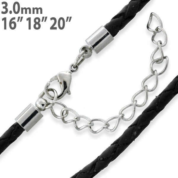 3.0mm Black Braided Leather Cord w/ Adjustable Clasp