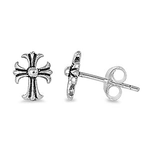 Sterling Silver Oxidized Cross Stud Earrings