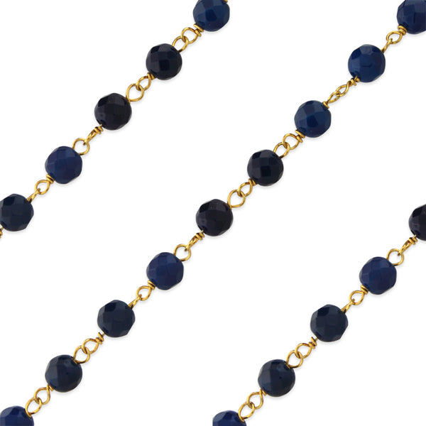 Gold Filled Bead Blue Onyx Chain (sold by the foot)