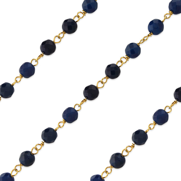 Gold Filled Bead Blue Onyx Chain (sold by the foot)