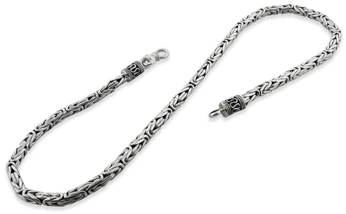 Sterling Silver 8" Round Byzantine Chain Bracelet - 5.0MM