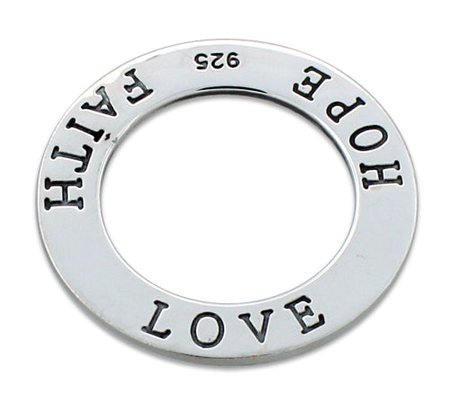 Sterling Silver Love Hope Faith Round Pendant