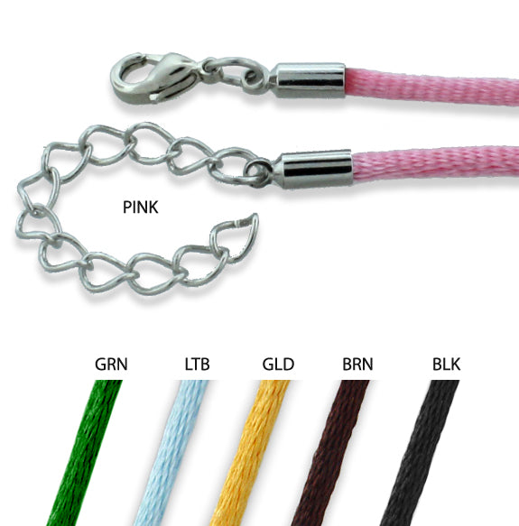 30" 2mm Silk Cord Necklace w/ Stainless Steel Clasp Adj to 32"