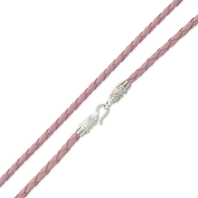 16" Pink Braided Leatherette Necklace 4mm w/ Silver Plated Bali Lock