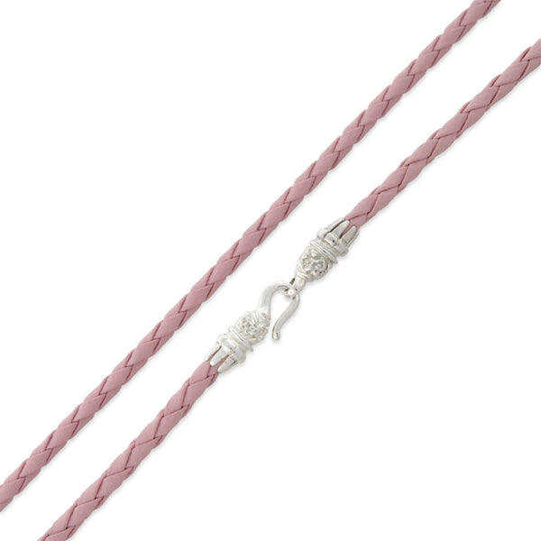 18" Pink Braided Leatherette Necklace 4mm w/ Silver Plated Bali Lock