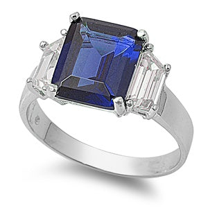 Sterling Silver Square Blue Sapphire CZ Ring