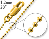 14K Gold Plated 30" Bead Brass Chain Necklace 1.20mm