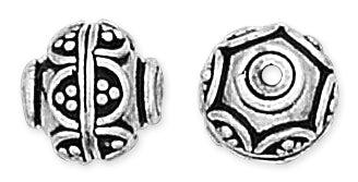 Sterling Silver Bali Style Bead Hexagonal Patten Pendant 10mm