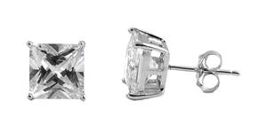 Sterling Silver CZ Square Stud Earrings 10MM - Casting