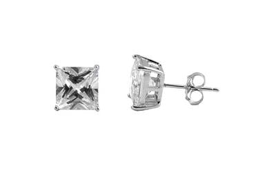 Sterling Silver CZ Square Stud Earrings 6MM - Casting