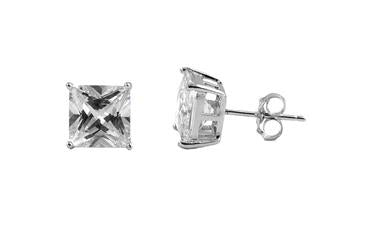 Sterling Silver CZ Square Stud Earrings 7MM - Casting