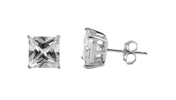 Sterling Silver CZ Square Stud Earrings 8MM - Casting
