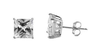 Sterling Silver CZ Square Stud Earrings 9MM - Casting