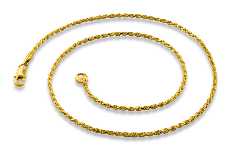 14K Gold Plated 22" Rope Brass Chain Necklace 1.73mm