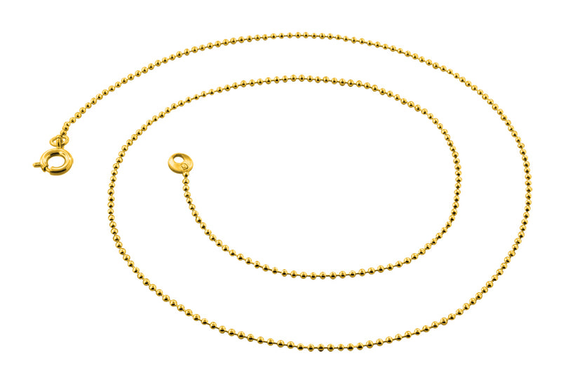 14K Gold Plated 20" Bead Brass Chain Necklace 1.20mm