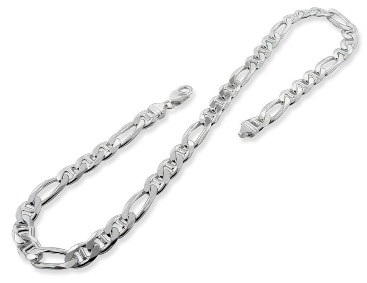 Sterling Silver 22" Figaro Marina Chain Necklace - 10.2MM