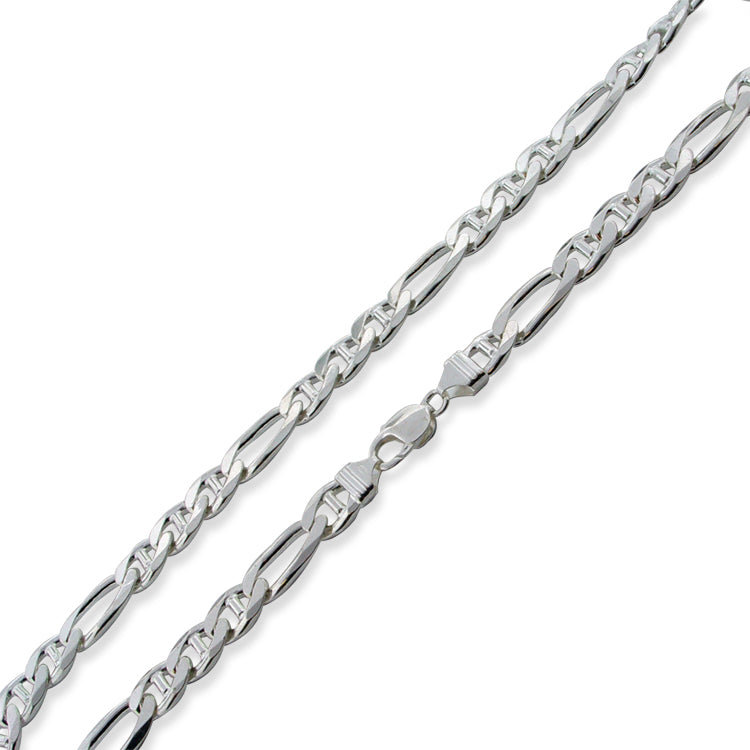 Sterling Silver 22" Figaro Marina Chain Necklace - 10.2MM