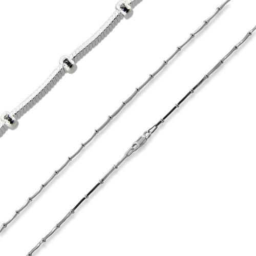 Sterling Silver 18" Square Snake Beaded Chain Necklace - 1MM