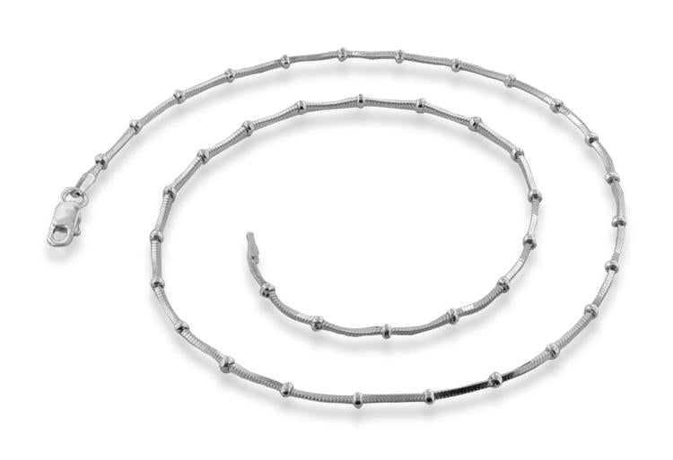 Sterling Silver 18" Square Snake Beaded Chain Necklace - 1MM