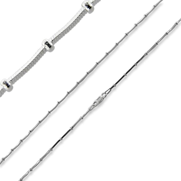 Sterling Silver 20" Square Snake Beaded Chain Necklace - 1MM