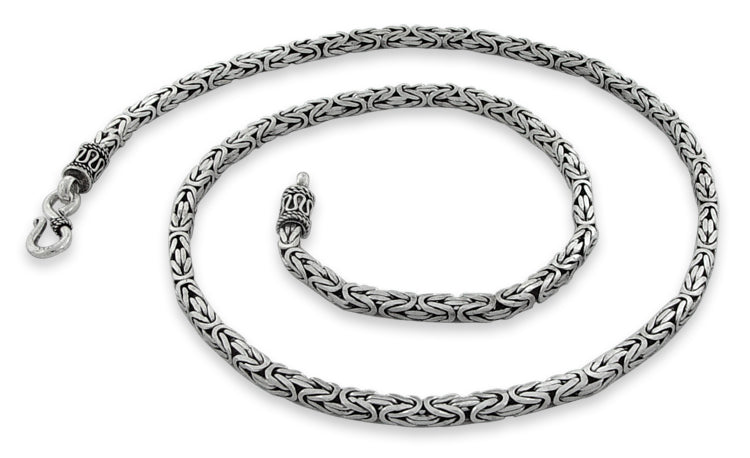 Sterling Silver 16" Square Byzantine Chain Necklace - 3.5MM