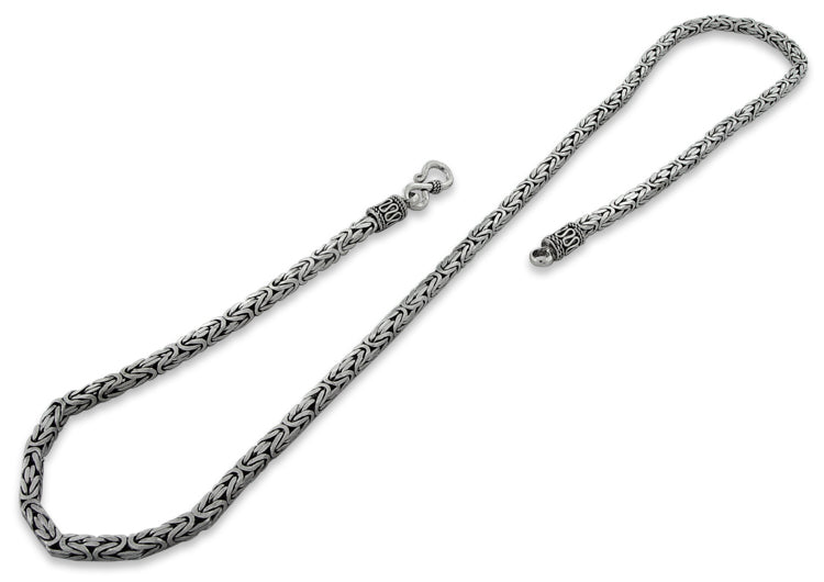 Sterling Silver 24" Square Byzantine Chain Necklace - 3.5MM