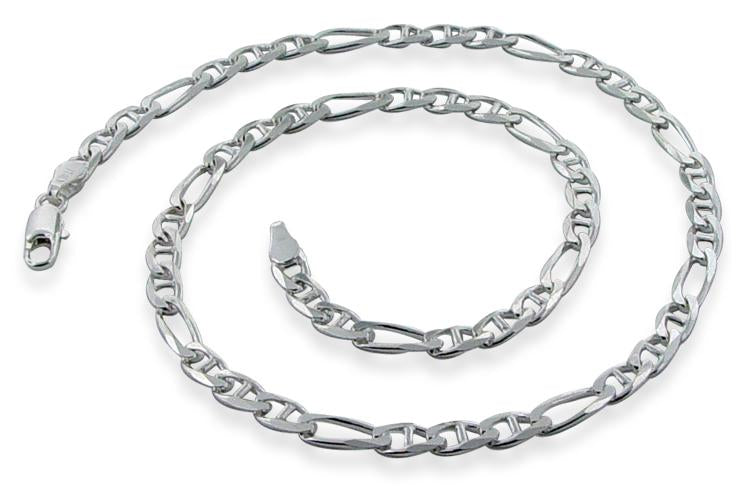 Sterling Silver 16" Figaro Marina Chain Necklace - 4.5MM