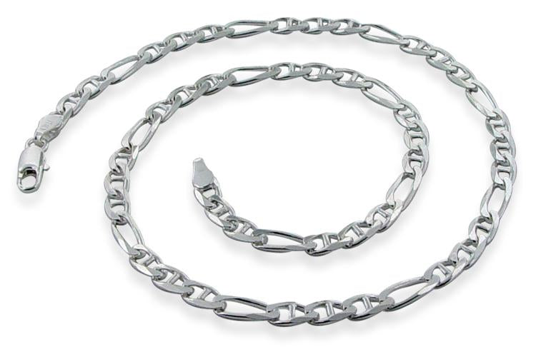 Sterling Silver 18" Figaro Marina Chain Necklace - 4.5MM