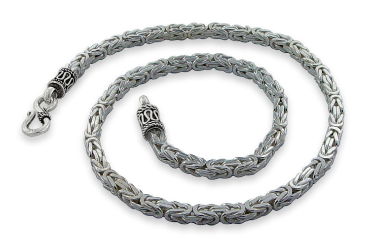 Sterling Silver 16" Square Byzantine Chain Necklace - 4.0MM