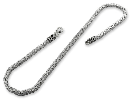 Sterling Silver 18" Square Byzantine Chain Necklace - 4.0MM