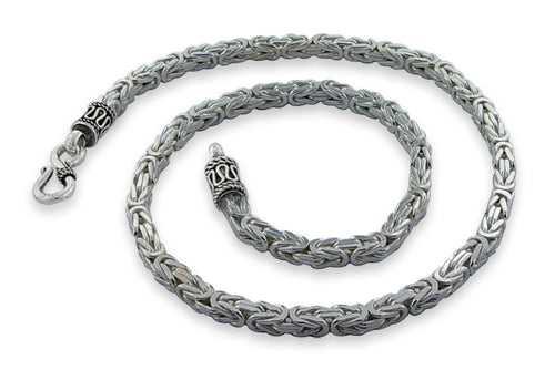 Sterling Silver 18" Square Byzantine Chain Necklace - 4.0MM
