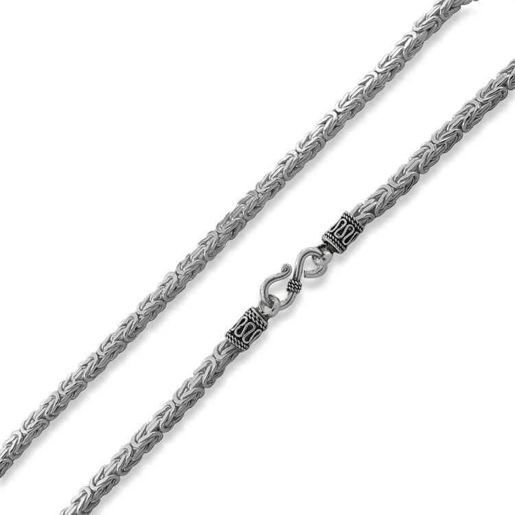 Sterling Silver 24" Square Byzantine Chain Necklace - 4.0MM