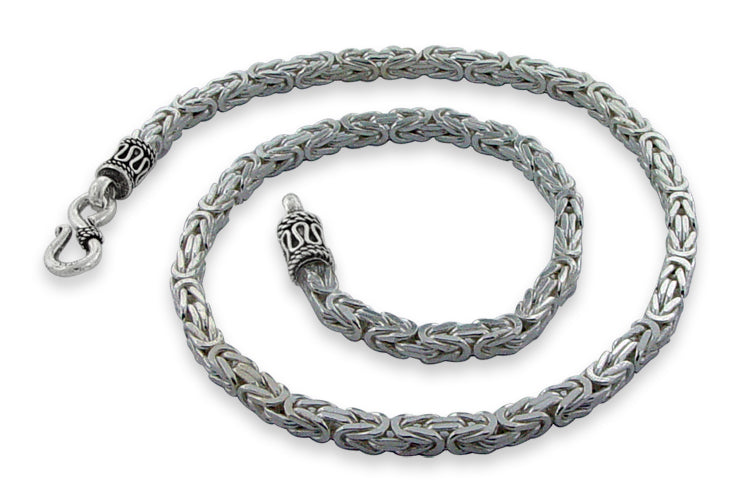 Sterling Silver 30" Square Byzantine Chain Necklace - 4.0MM