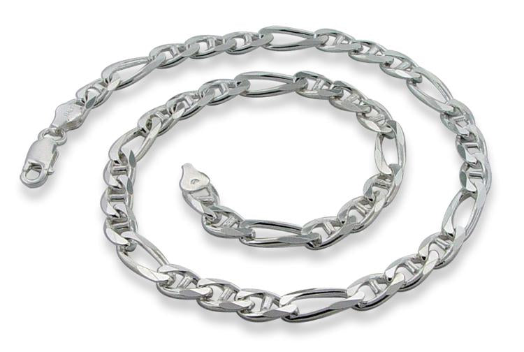 Sterling Silver 16" Figaro Marina Chain Necklace - 6.5MM