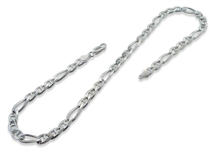 Sterling Silver 18" Figaro Marina Chain Necklace - 6.5MM